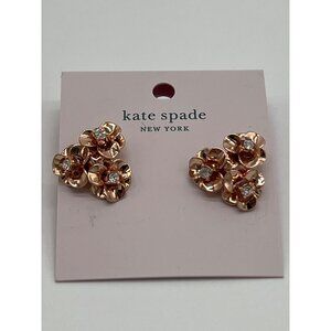Kate Spade Rose Gold Floral Cluster Stud Earrings With Crystal Accents